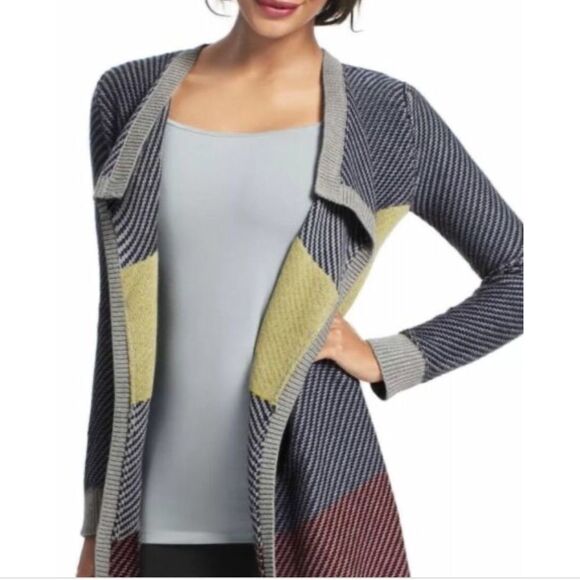 Cabi Waterfall Color Block Open Front Cardigan Sz M - Picture 2 of 8